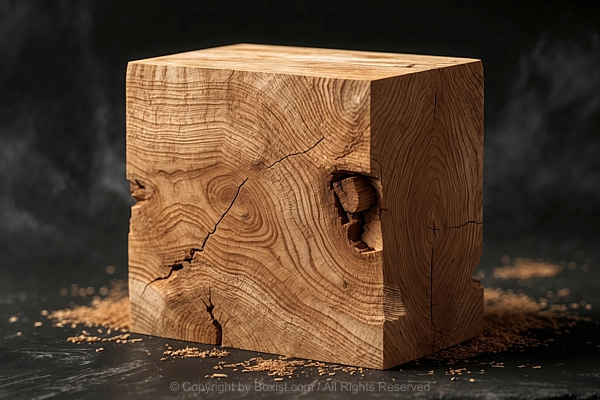 Wooden Block With Wood Grain Knots Texture