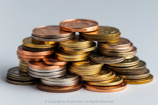 Stack Of Various Coins Arranged In Uneven Pile