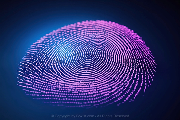 Modern And Abstract Closeup View Of Fingerprint With Glowing Dots
