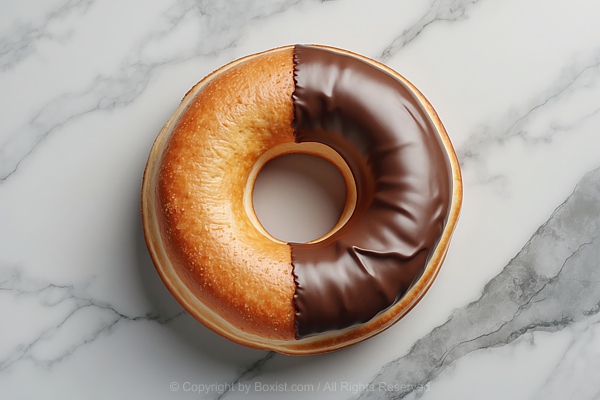 Fresh Doughnut With Chocolate Coating On One Half