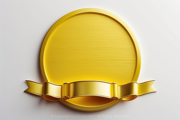 Circular Gold Emblem With Golden Ribbon Banner