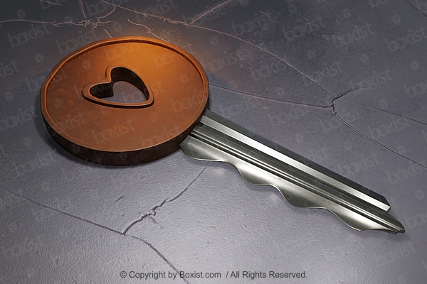 Shiny Key With Love Heart