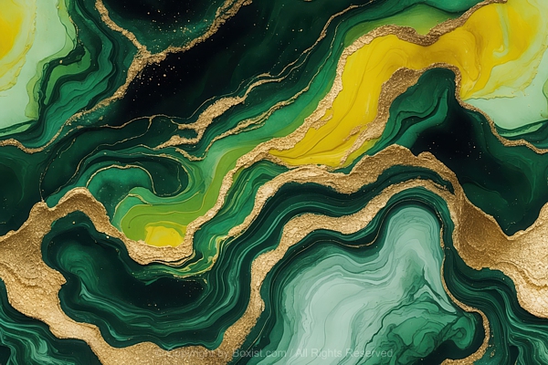 Mix Color Between Dark Green Yellow Gold Marble Acrylic Seamless Pattern