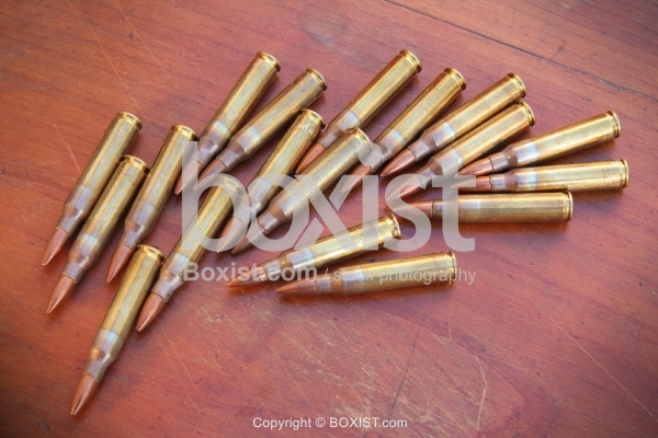 Bullets on Wooden Surface