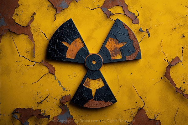 Radioactive Warning Sign On Rusty Metal Background