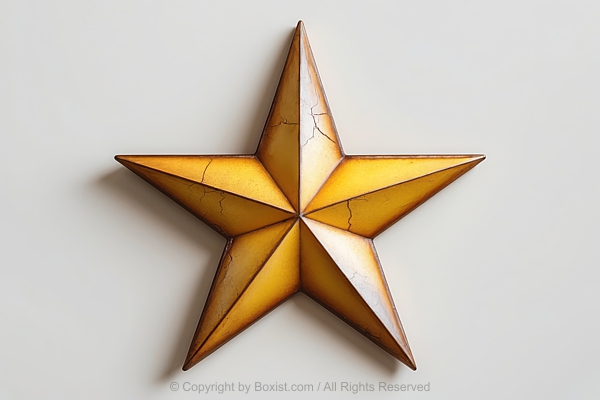 Five Pointed Star With Cracks Centered Against Bright Gray Background