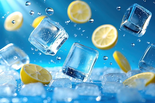 Ice Cubes And Lemon Slices Background