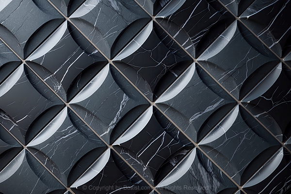 Geometric Wall Layout With Black Marble Square Tiles