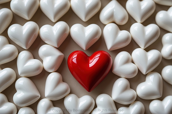 Collection Of Small White Heart Shapes With Single Red Heart Positioned In The Center