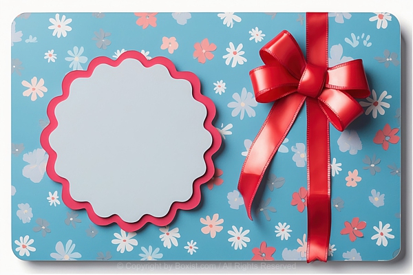 Gift Card With Floral Pattern And Vibrant Red Ribbon