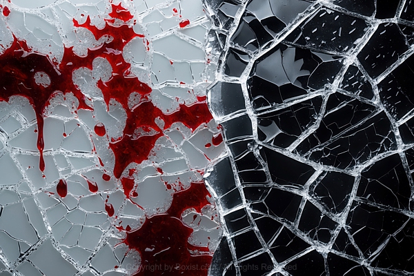 Black And White Glass Broken Texture With Blood Stains