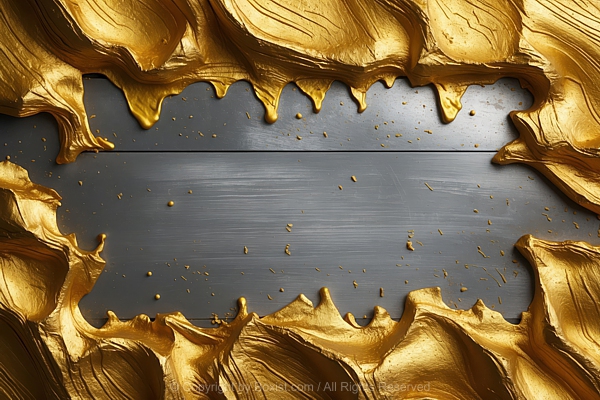 Rectangular Layout Metal Texture Panel Surrounded By Vibrant Gold Paint Strokes