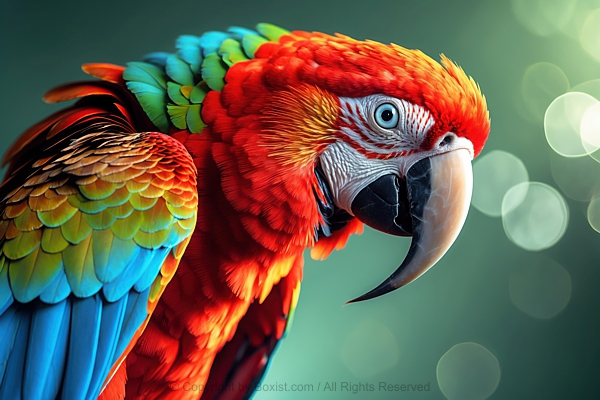 Closeup Side Portrait Of Scarlet Macaw