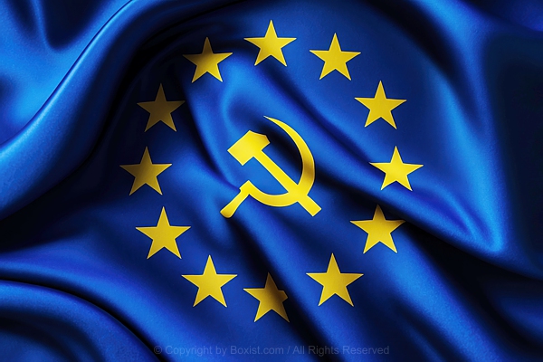 European Union Flag With Hammer And Sickle In Center