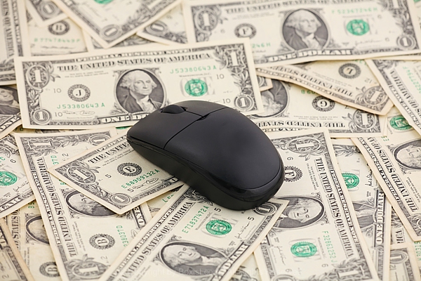 Computer Mouse Over Money Dollars Bills