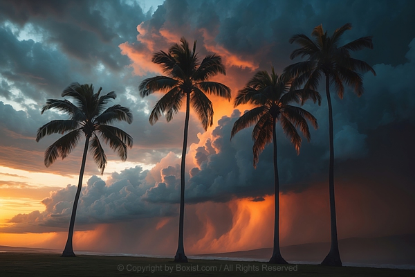 Palm Trees Standing Tall Against Dark Beautiful Sunset