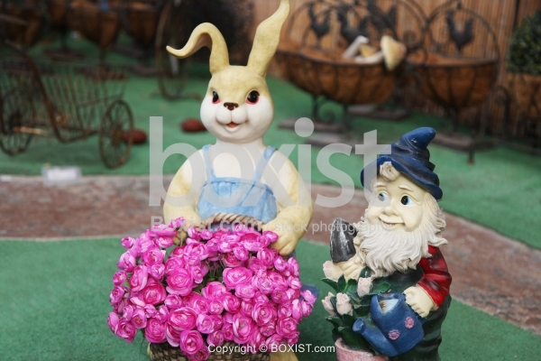 Dwarf and Rabbit Garden Sculptures