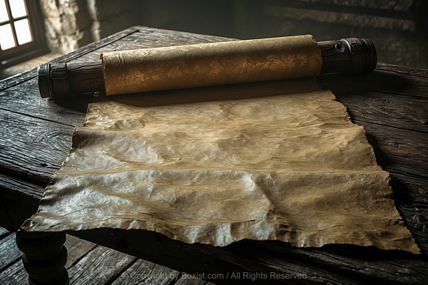 Large Rolled Parchment Paper Scroll With Wooden Handles