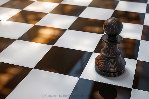 Wooden Single Black Pawn On Chess Board