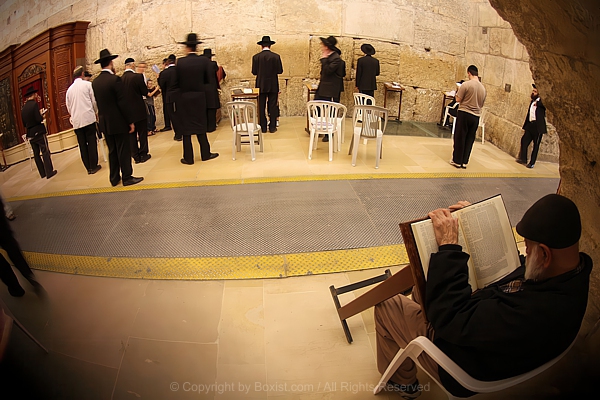 Group Of Jewish People Praying Inside Western Wall Prayer Hall