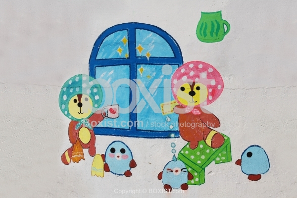 Kids Painting on Wall