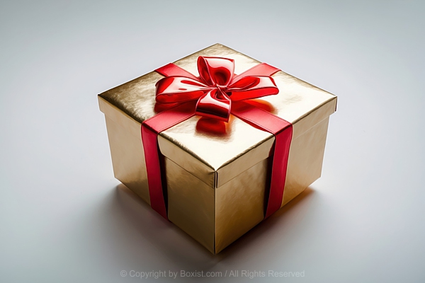 Gift Box With Square Shape Wrapped With Red Ribbon