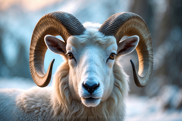 Closeup Portrait Of Beautiful White Ram