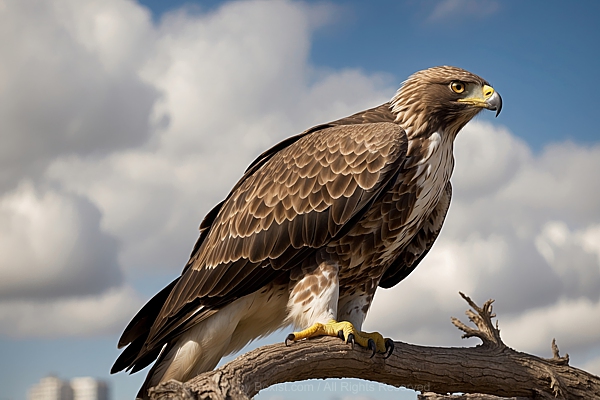 Falcon Perched On Dry Branch