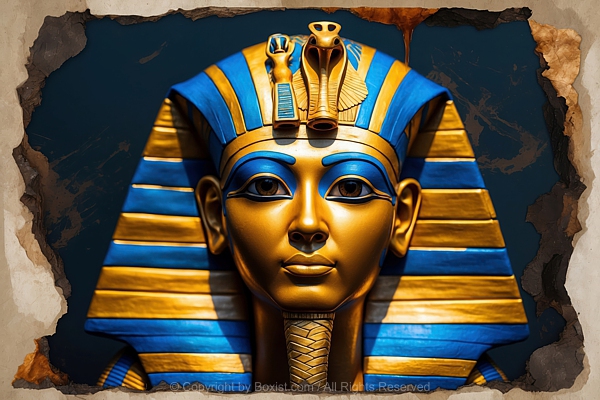 Egyptian Pharaoh Mask 3D Design Against Textured Background