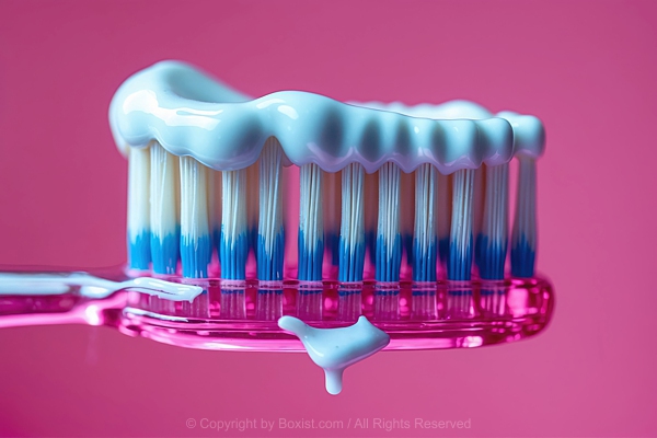 Closeup Of Pink Toothbrush With White Toothpaste