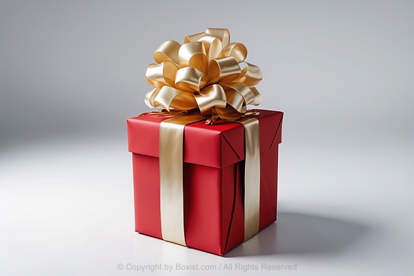 Gift Red Box Tied With Golden Ribbon