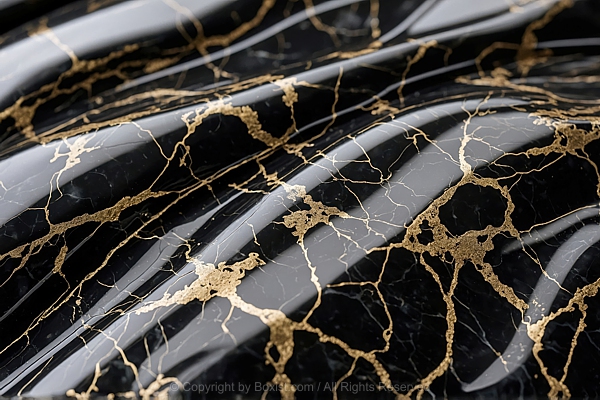 Glossy Marble With Black And Gold Patterns
