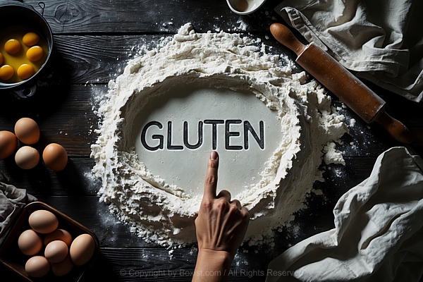 Gluten Word Made By Flour Baking Dough On Wooden Table