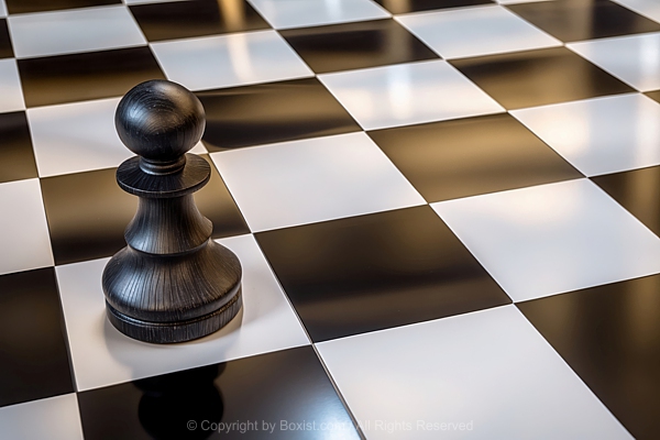 Black Wooden Pawn On Black And White Squares Board