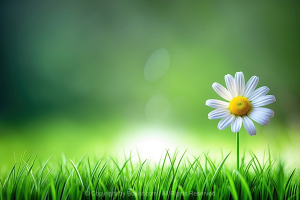 Single White Daisy Stands Out Against Blurred Green Background