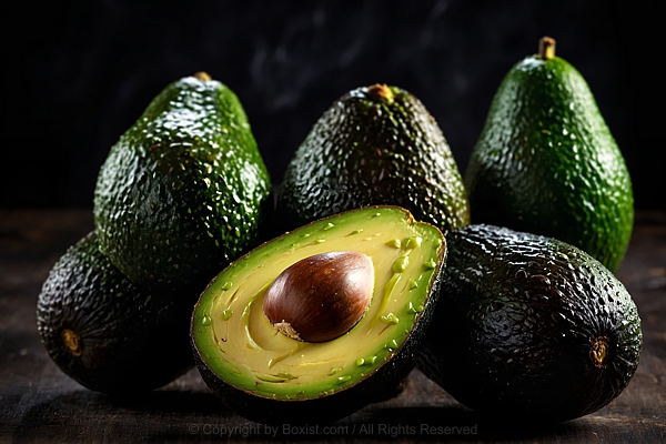 Ripe Avocados Against Black Background