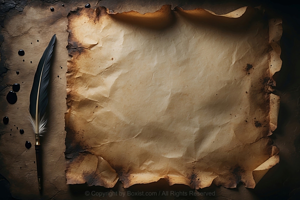 Old Paper With Burnt Edges With Feather Quill Pen