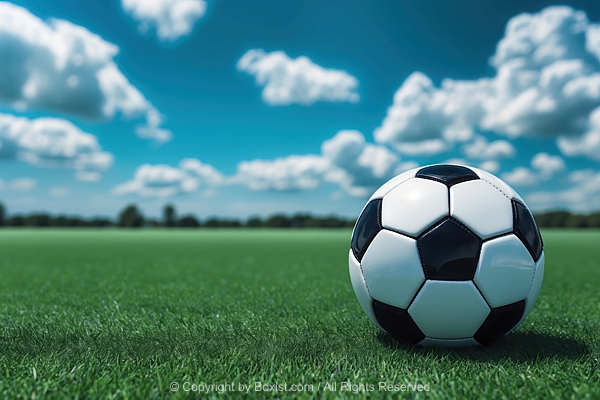 Soccer Ball Placed In The Foreground On Lush Green Grass Field