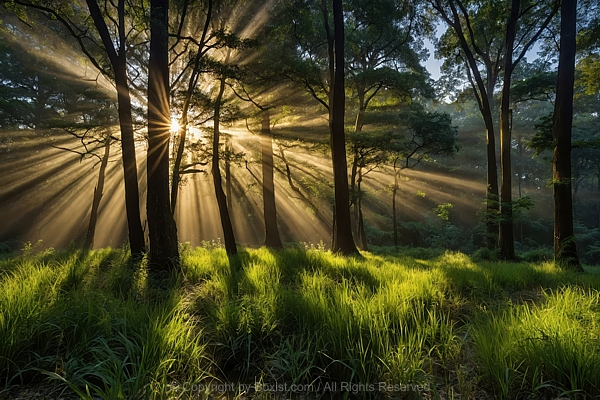 Sun Shining Behind Trees In Forest
