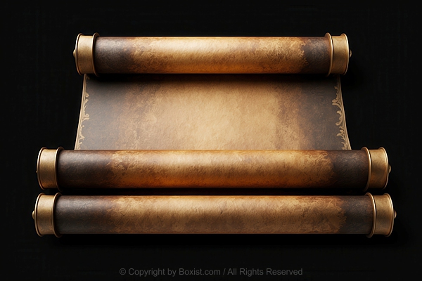 Vintage Scroll Rolled At Both Top And Bottom On Black Background