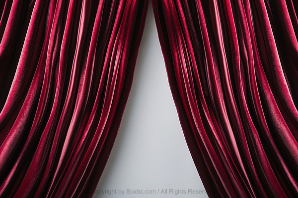 Theater Curtain With Deep Red Velvet Drapes Revealing White Background
