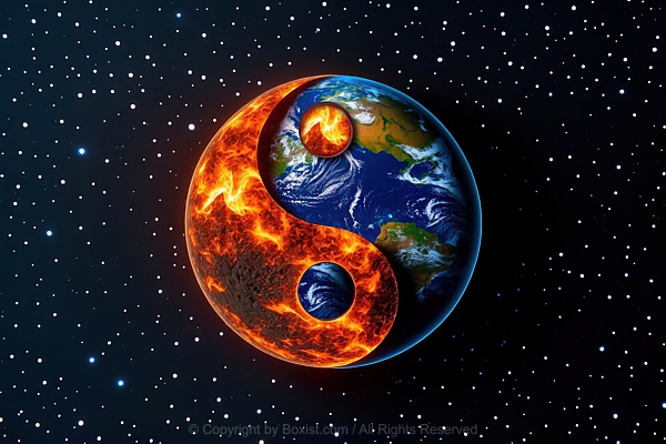 Yin Yang Symbol With The Left Side Depicting Sun And The Right Side Is Depiction Of Earth