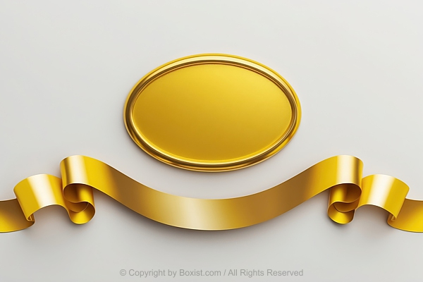 Gold Yellow Oval Emblem With Golden Ribbon Banner Draped