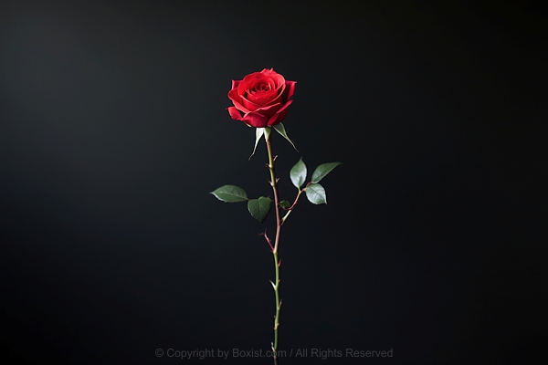 Single Red Rose Against Black Background