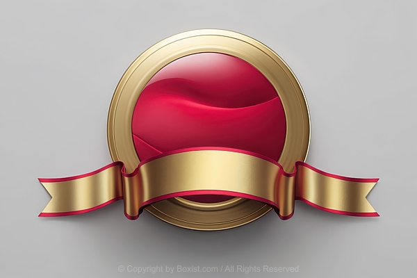 Red And Gold Emblem With Circular Shape And Ribbon