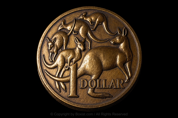 Old One Australian Dollar Coin On Black Background