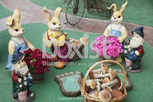 Sculptures of Dwarfs and Bunny Rabbits