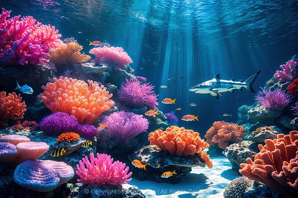 Vibrant Underwater Scene Of Colorful Coral Reef with Fish