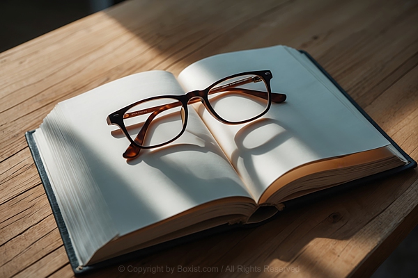 Optical Reading Glasses On Open Book With Blank Pages
