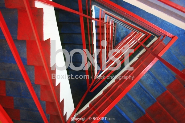 Red and Blue Stairs Abstract